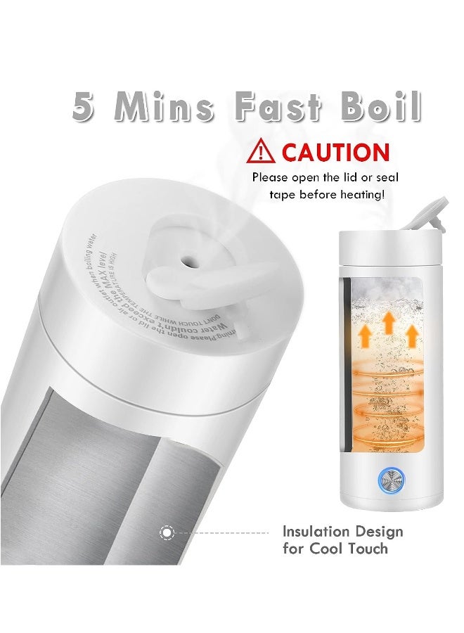 NIBEMINENT Portable Electric Kettle, 400ml Travel Tea Kettle with Non-stick Coating Double Wall Water Boiler Bottle Insulated Coffee Thermos Mug Fast Boil and Auto Shut Off Hot Water Heater (White) - Image 4