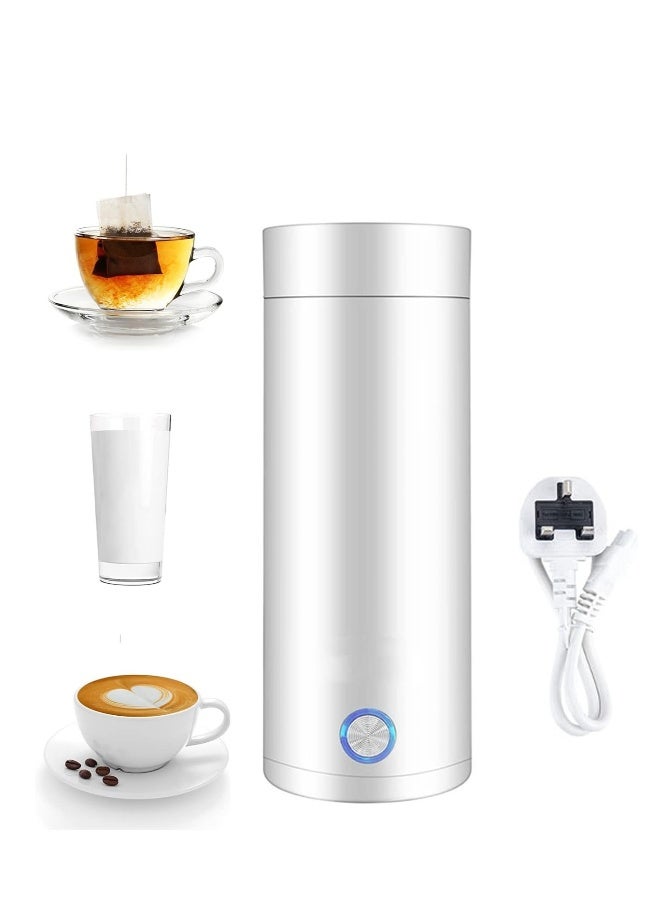 NIBEMINENT Portable Electric Kettle, 400ml Travel Tea Kettle with Non-stick Coating Double Wall Water Boiler Bottle Insulated Coffee Thermos Mug Fast Boil and Auto Shut Off Hot Water Heater (White) - Image 1