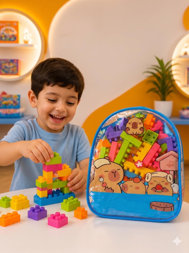 ZAIN: Capybara Educational Building Blocks Set for Kids - 70 Colorful Pieces - Includes Convenient Storage Backpack Bag.