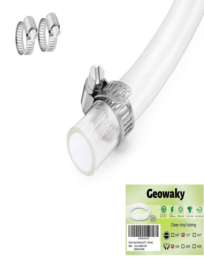 Geowaky Clear Vinyl Tubing 1/2" ID × 5/8" OD -10 Ft 60PSI,Flexible Plastic Tubing,BPA Free Non-Toxic, Multipurpose Hybrid Clear Reinforced Tubing with 2 Screw Clamps - Image 1