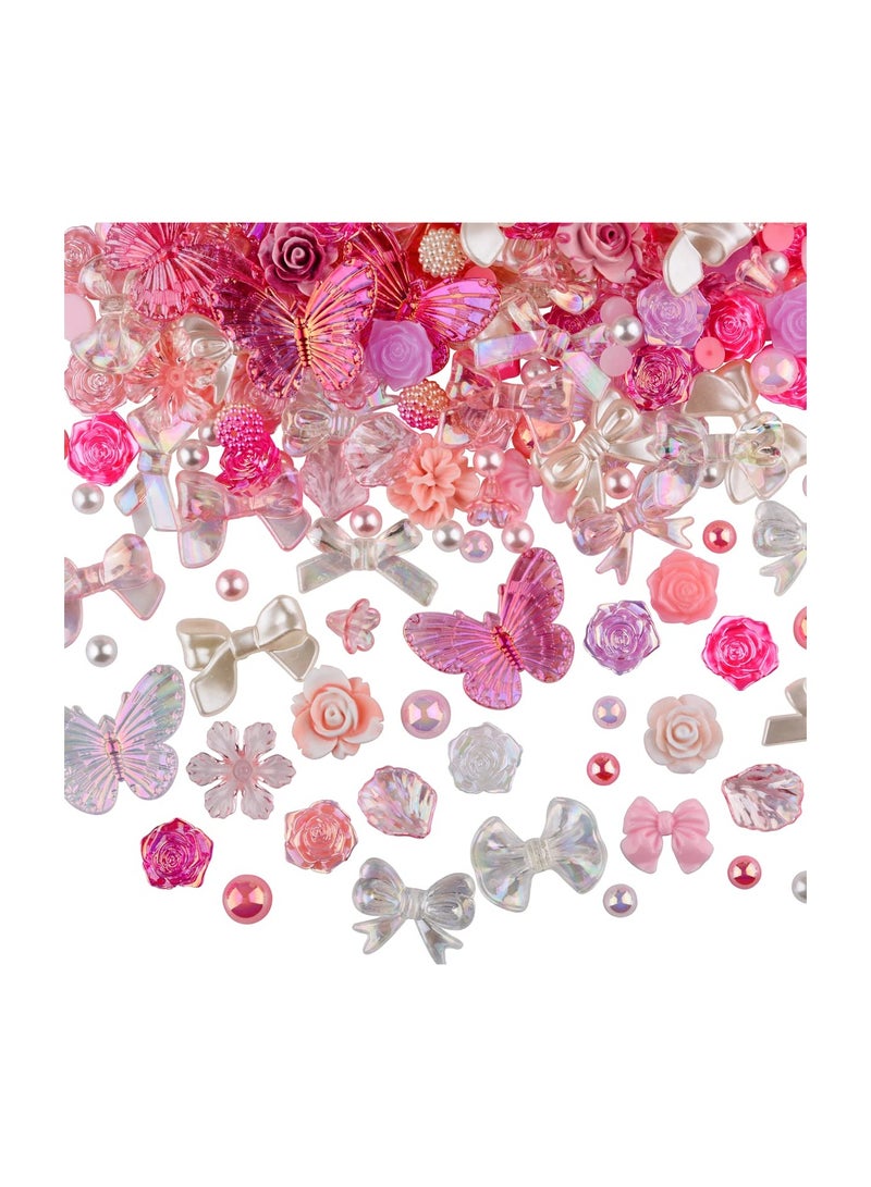 350 Pieces Colorful 3D Resin ABS Rose Flower, Bow, and Butterfly Charms with Flatback Half Round Pearl Beads for DIY Bracelet, Earring, and Necklace Crafts. - Image 1
