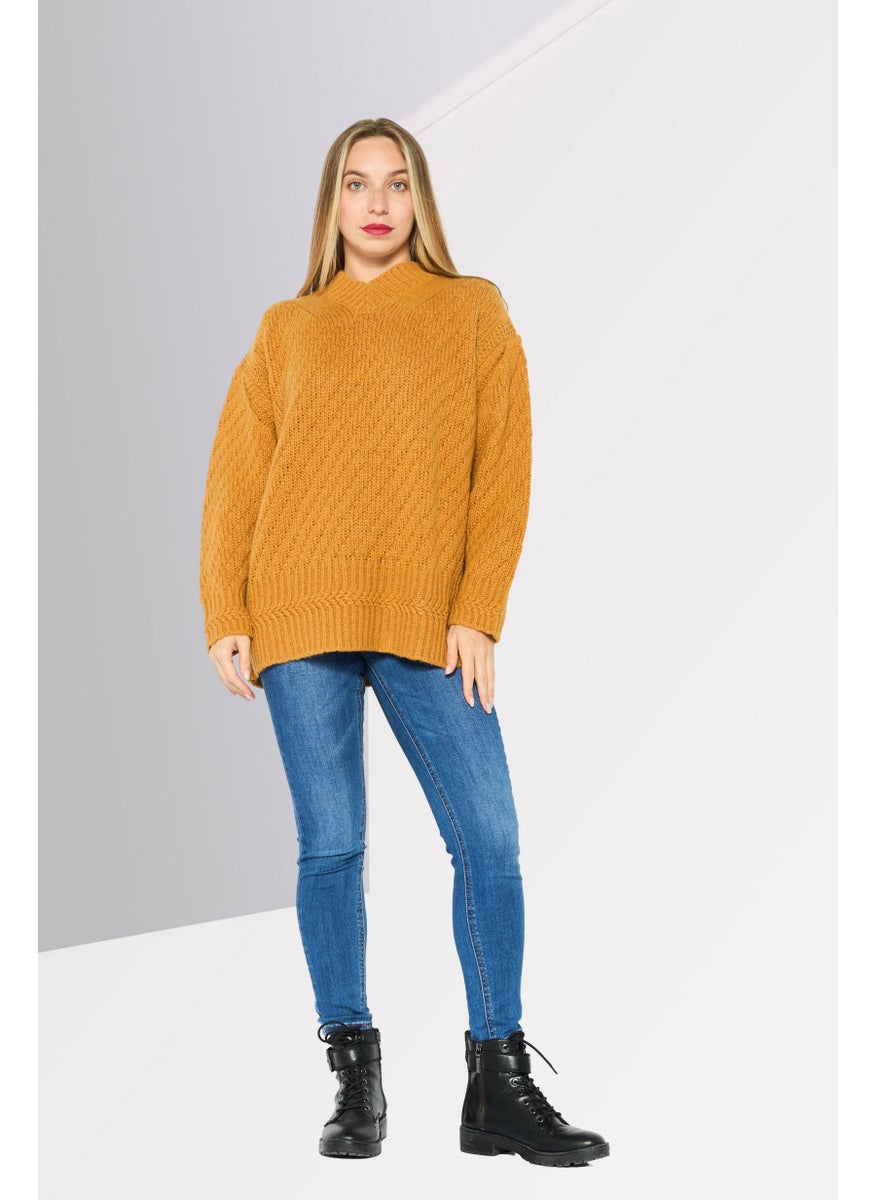 STELLA MCCARTNEY - Women High Neck Knitted Sweater, Light Brown - Image 1