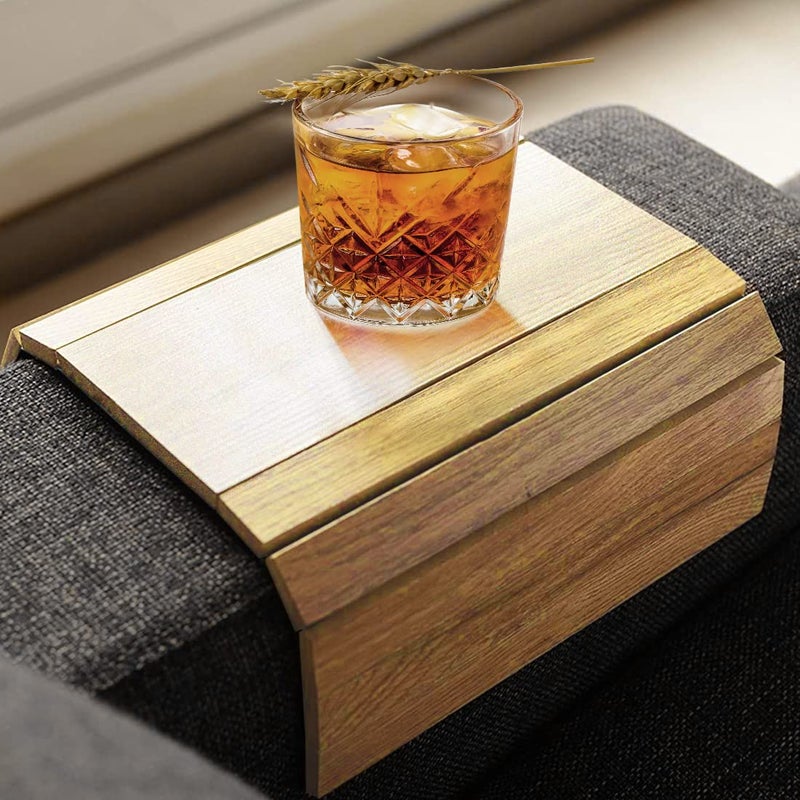 Sofa Arm Tray Foldable Couch Tray Wooden Armrest Tray Sofa Tray  Organiser for Drinks Snack Magazine and Remote  Square Couch Protector Tray with NonSlip Backing  Armrest Tray Brown