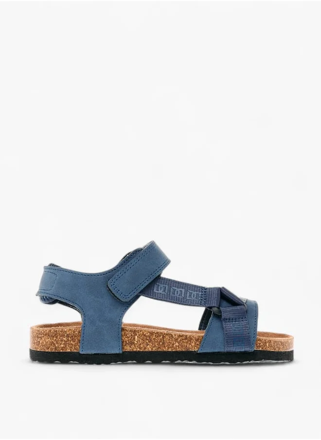 Mister Duchini Boys Monogram Print Strap Sandals With Hook And Loop Closure
