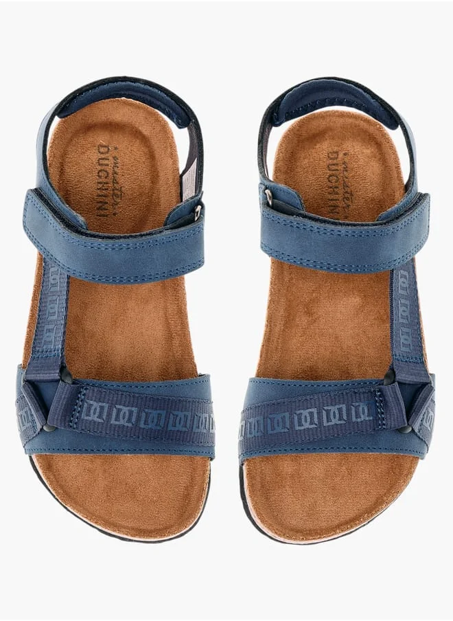 Mister Duchini Boys Monogram Print Strap Sandals With Hook And Loop Closure