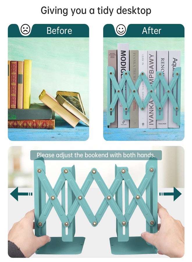 Honagu Adjustable Bookends, Metal Book Ends for Shelves Heavy Book, Desk Magazine File Organizer for Home, Office, Books, Papers, Extends up to 19 inches, Gifts for Students,Teachers (Light Green) - Image 3