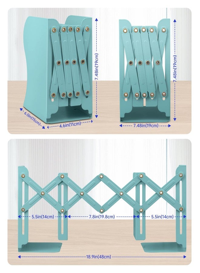Honagu Adjustable Bookends, Metal Book Ends for Shelves Heavy Book, Desk Magazine File Organizer for Home, Office, Books, Papers, Extends up to 19 inches, Gifts for Students,Teachers (Light Green) - Image 2