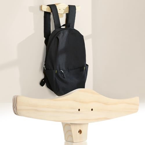Chunful Backpack Rack Wood Wall Mount Backpack Hanger Heavy Duty Wall Mounted Rustic Wooden Hook Organizer for Hanging Backpacking Traveling Bag Clothes Coats - Image 1