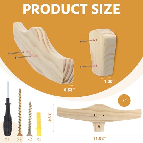 Chunful Backpack Rack Wood Wall Mount Backpack Hanger Heavy Duty Wall Mounted Rustic Wooden Hook Organizer for Hanging Backpacking Traveling Bag Clothes Coats - Image 3