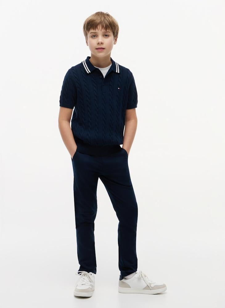 TOMMY HILFIGER Cable Knit Short Sleeve Polo Jumper - Image 4