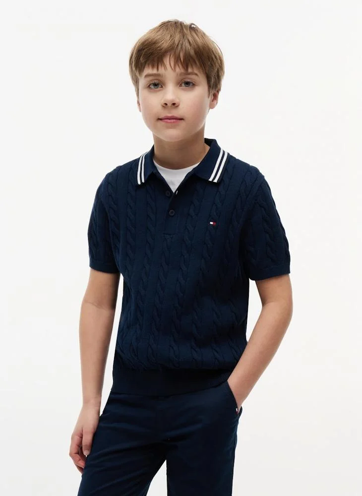 Tommy Hilfiger Cable Knit Short Sleeve Polo Jumper