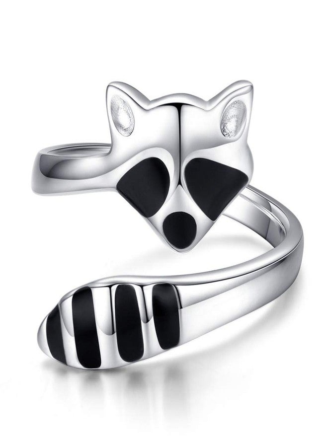 PRAYMOS Raccoon Gifts, Raccoon Ring 925 Sterling Silver Thumb Ring Adjustable Open Rings for Women - Image 1