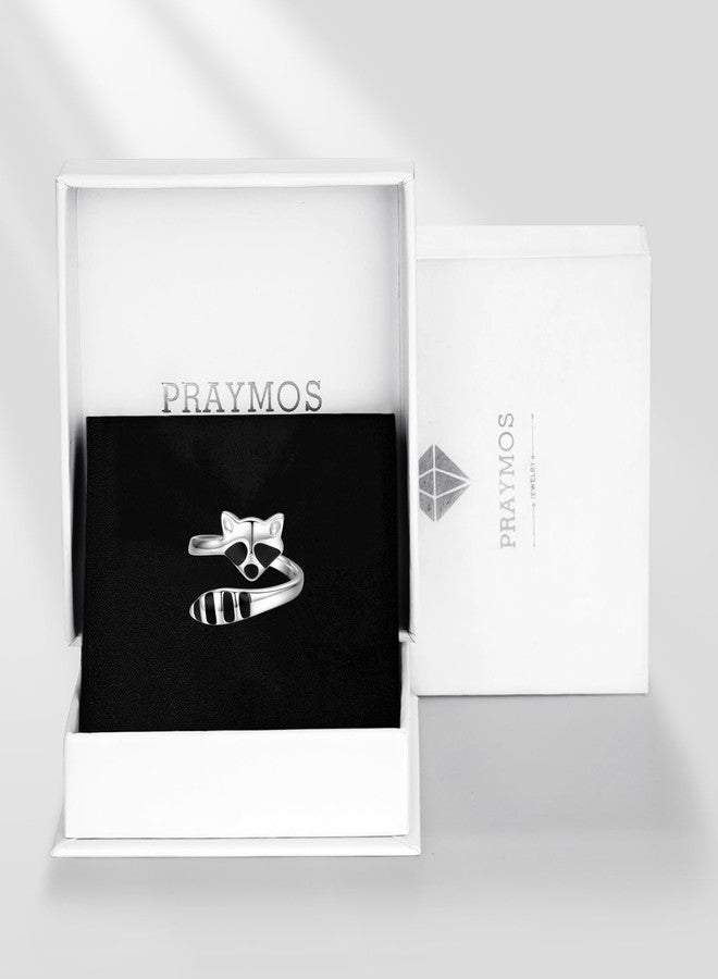 PRAYMOS Raccoon Gifts, Raccoon Ring 925 Sterling Silver Thumb Ring Adjustable Open Rings for Women - Image 3