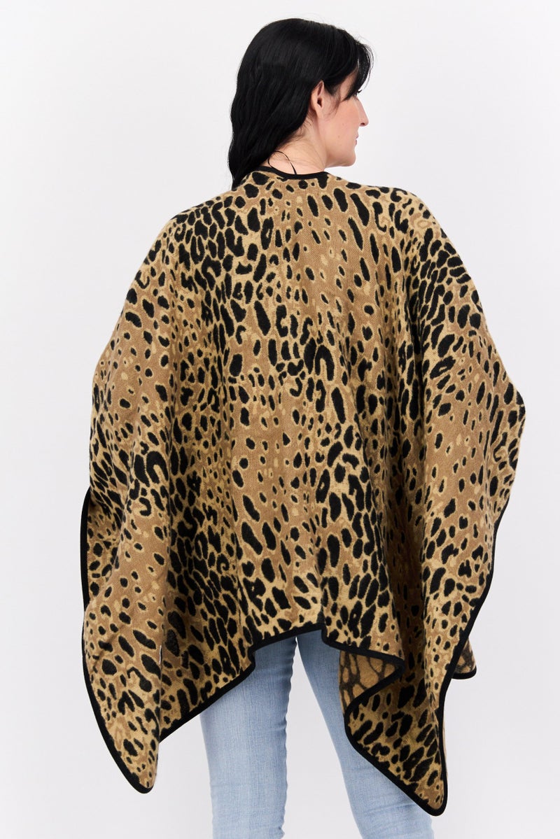 Laundry by Shelli Segal Women Animal Print Poncho Sweater, Multicolor  - Image 3