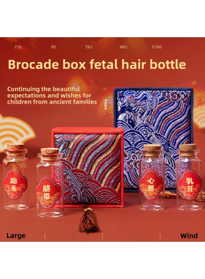Baby's Umbilical Cord Fetal Hair Souvenir Collection Box Baby Teeth Storage Bottle Storage Bag Self-made Baby Fetal Hair Storage Box-Color:Brocade Bag-Auspicious Red Four Bottle  - Image 2