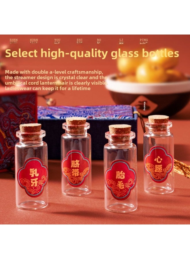 Baby's Umbilical Cord Fetal Hair Souvenir Collection Box Baby Teeth Storage Bottle Storage Bag Self-made Baby Fetal Hair Storage Box-Color:Brocade Bag-Auspicious Red Four Bottle  - Image 4