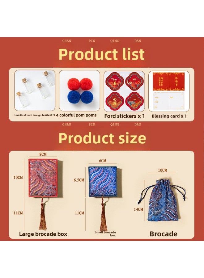 Baby's Umbilical Cord Fetal Hair Souvenir Collection Box Baby Teeth Storage Bottle Storage Bag Self-made Baby Fetal Hair Storage Box-Color:Brocade Bag-Auspicious Red Four Bottle  - Image 5