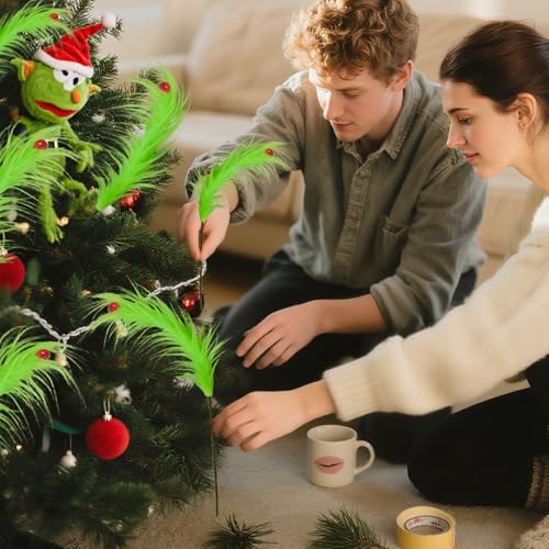 Cherica 12 Pcs Christmas Tree Topper 17 Inch Grinchmas Christmas Decorations Red Green Elf Tree Ornaments for Christmas Picks Furry Cute Funny Xmas Decor - Image 3