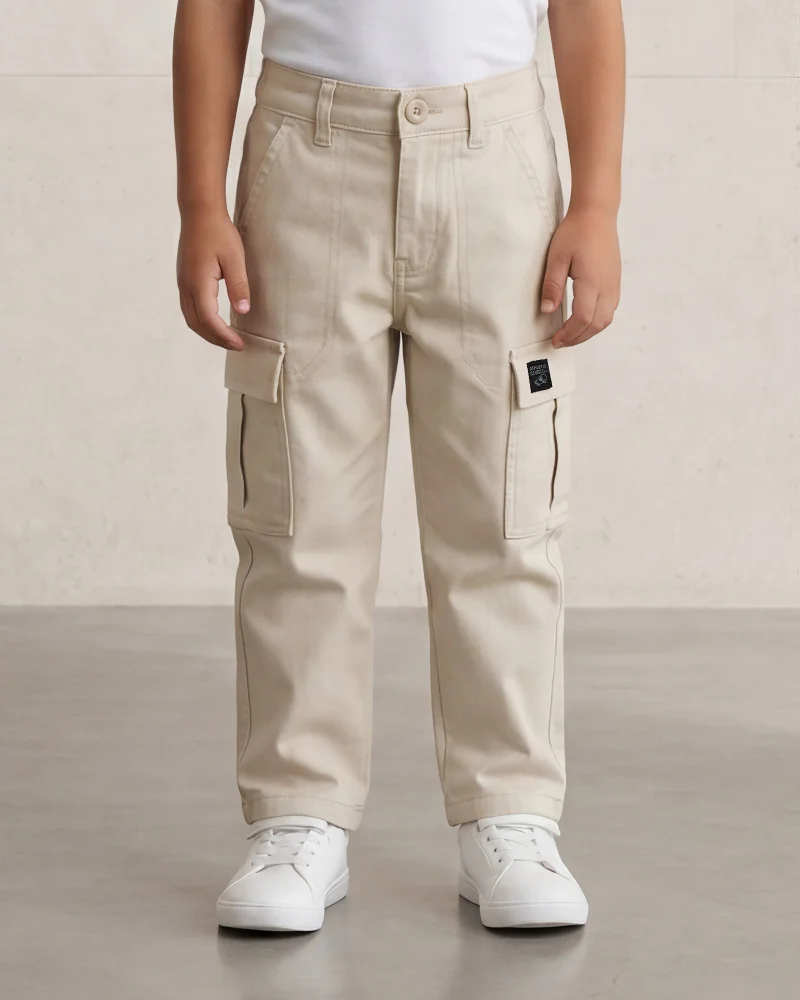 Redtag Boys Cream Cargo Pocket Trouser