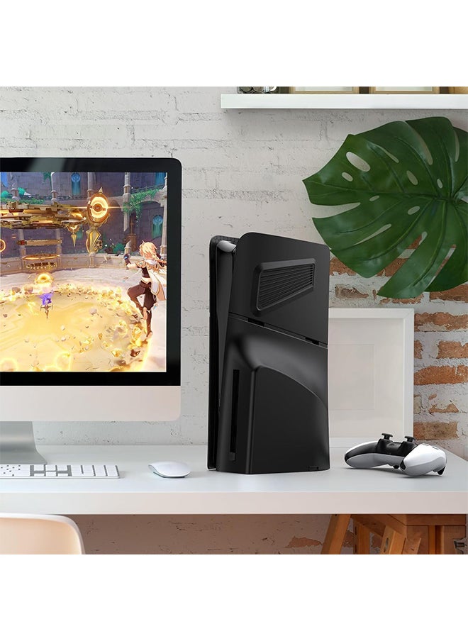 VINSOC - PS5 Slim Plates for Disc Edition PS5 Slim Faceplate with Cooling Vents Anti-Scratch Dustproof Protective PS5 Slim Cover Premium ABS Replacement Shell for PS5 Slim Disc Edition Black - Image 1