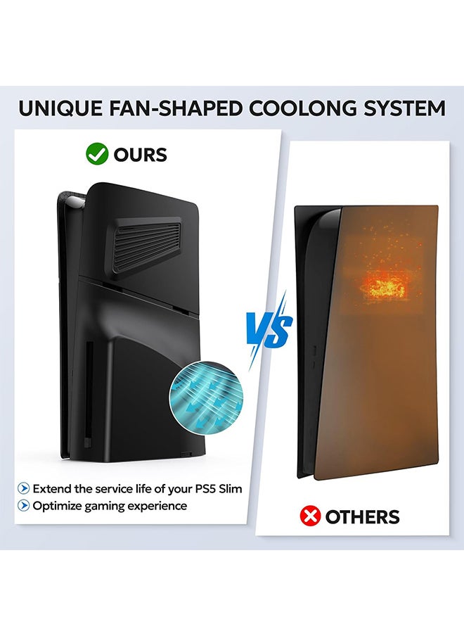 VINSOC - PS5 Slim Plates for Disc Edition PS5 Slim Faceplate with Cooling Vents Anti-Scratch Dustproof Protective PS5 Slim Cover Premium ABS Replacement Shell for PS5 Slim Disc Edition Black - Image 1