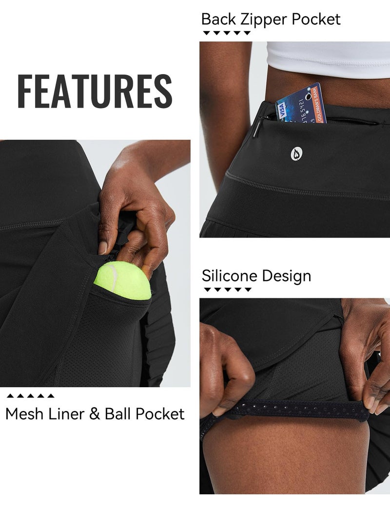 baleaf Tennis Skirts for Women High Waisted Skorts for Woman Golf Lightweight Athletic Workout with Shorts Pockets Black Medium - Image 5