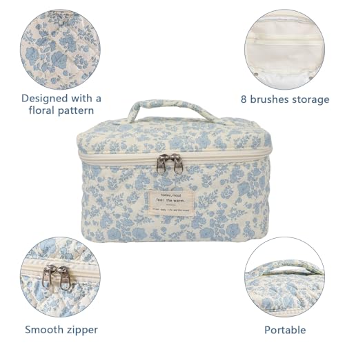 Gosect Large Makeup Bag, Cute Cosmetic Bag for Women Girls, Floral Coquette Aesthetic Toiletry Bag, Travel Make Up Organizer Bag (BDLH) - Image 4
