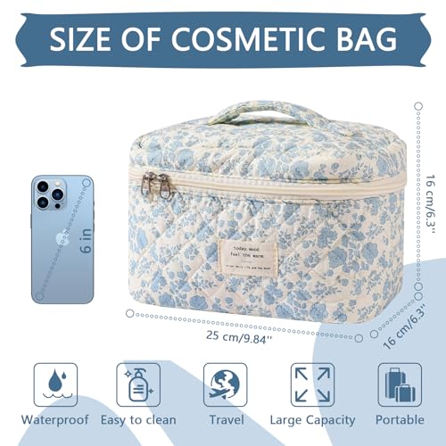 Gosect Large Makeup Bag, Cute Cosmetic Bag for Women Girls, Floral Coquette Aesthetic Toiletry Bag, Travel Make Up Organizer Bag (BDLH) - Image 2