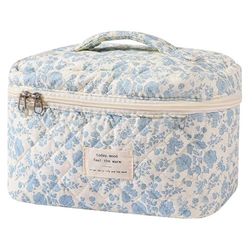 Gosect Large Makeup Bag, Cute Cosmetic Bag for Women Girls, Floral Coquette Aesthetic Toiletry Bag, Travel Make Up Organizer Bag (BDLH) - Image 1