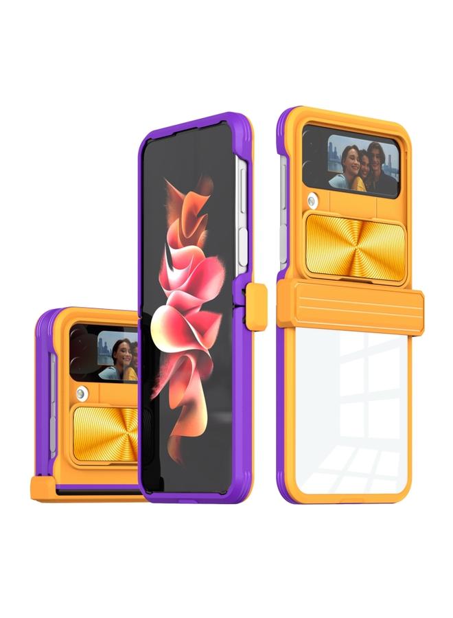 Green Tiger Samsung Galaxy Z Flip4 360 Full Body Sliding Camshield Phone Case Yelllow Purple - Image 1