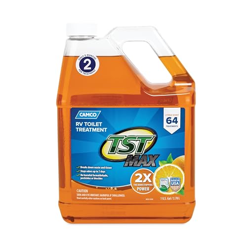 Camco TST MAX RV Toilet Treatment 1Gallon  Control Unwanted RV Sewer Odors  Break Down Waste and RV Toilet Paper  Biodegradable Septic Safe Formula  Orange Scent 41173 - Image 1