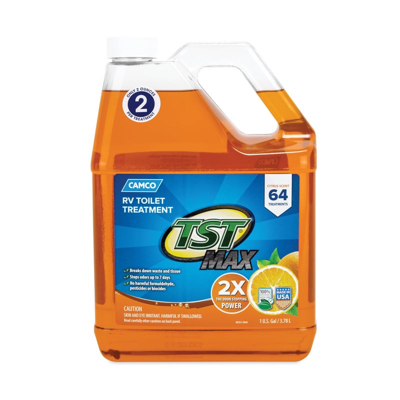 Camco TST MAX RV Toilet Treatment 1Gallon  Control Unwanted RV Sewer Odors  Break Down Waste and RV Toilet Paper  Biodegradable Septic Safe Formula  Orange Scent 41173 - Image 2