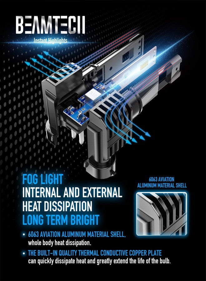 BEAMTECH مصباح BEAMTECH H11، مصباح ضباب H8 H9 بدون مروحة، 6500 كلفن، عبوة من قطعتين - Image 4