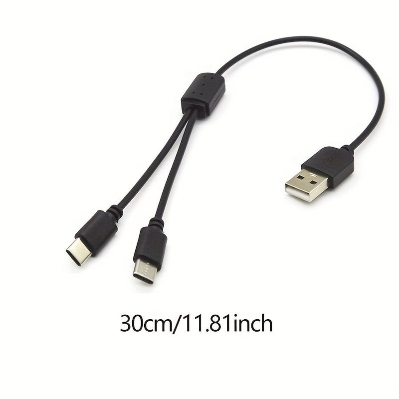 USB 2 In 1 Charging Cable Double Type C Ports 30cm Black - Image 2