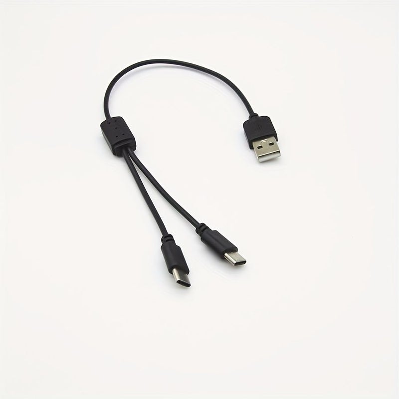 USB 2 In 1 Charging Cable Double Type C Ports 30cm Black - Image 1