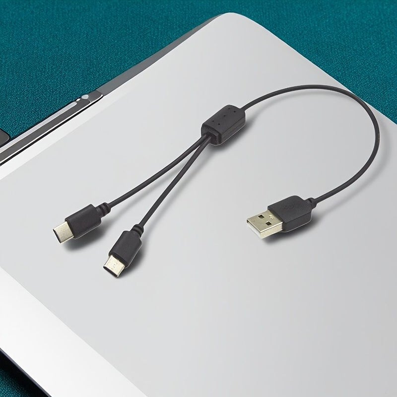 USB 2 In 1 Charging Cable Double Type C Ports 30cm Black - Image 3