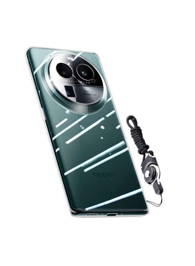 Freeson Oppo Find X6 Phone Case Protective Cover Slim Full Body Anti-Drop Clear Tpu Soft Shell (With Two-In-One Finger Ring Buckle Lanyard) Transparent