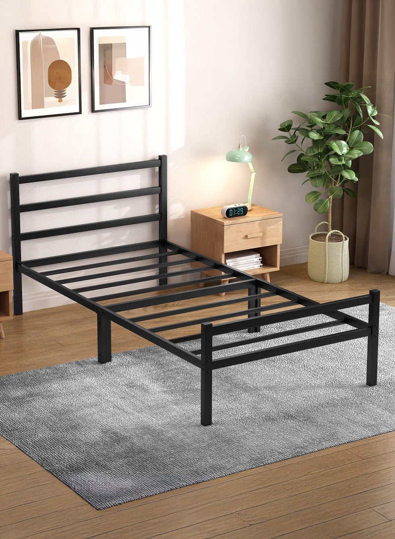 يانارا هيكل سرير فردي متين 90×190 سم (سرير تواين) مع لوحة رأس وقدم، شرائح فولاذية، منصة تخزين معدنية، تركيب سهل بدون ضوضاء - Image 1