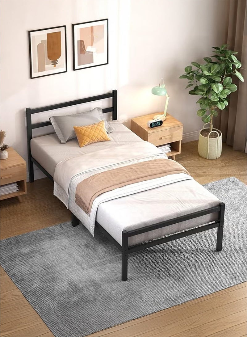 يانارا هيكل سرير فردي متين 90×190 سم (سرير تواين) مع لوحة رأس وقدم، شرائح فولاذية، منصة تخزين معدنية، تركيب سهل بدون ضوضاء - Image 1