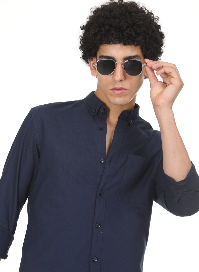 ملابس RSO قميص أكسفورد من القطن الصلب للرجال من RSO Outfits (أزرق داكن) - Image 5