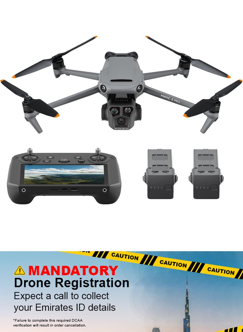 dji Mavic 3 Pro Fly More Combo With RC Pro, 4/3 CMOS Hasselblad Camera, 3 Flight Batteries, Charging Hub, ND Filters Set, 4K Camera, MOIAT Certified - UAE Version With Official Warranty Support - Image 1