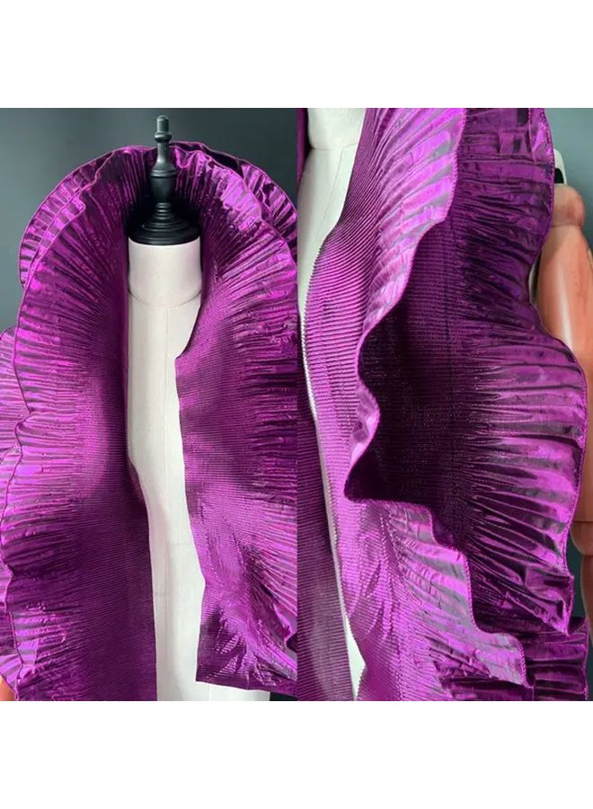 Golden Big Wave Lace Fabric Metallic Pleated Organza Ruffle Dress Sewing Trim - Image 2