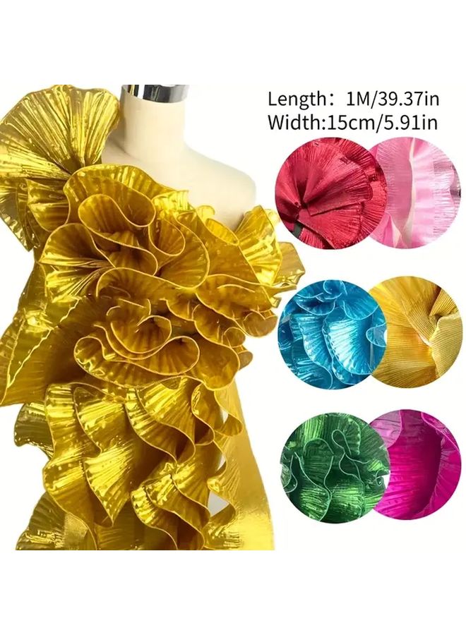 Golden Big Wave Lace Fabric Metallic Pleated Organza Ruffle Dress Sewing Trim - Image 3