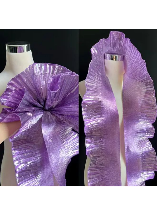Golden Big Wave Lace Fabric Metallic Pleated Organza Ruffle Dress Sewing Trim - Image 5