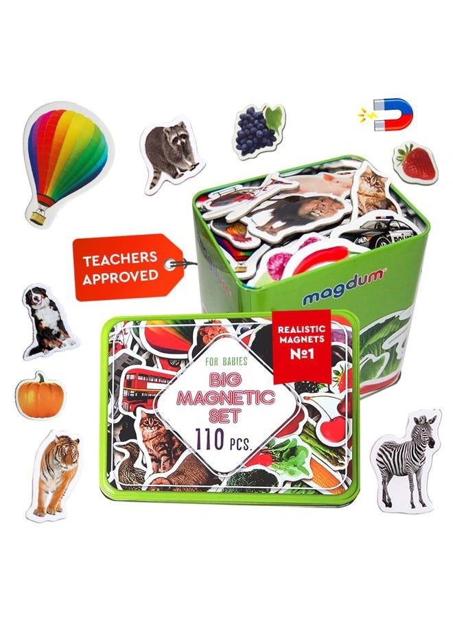 Magdum 110 Fridge Magnets - Toddler Magnets for Refrigerator - Magnetic Animals in Gift Tin Box - Image 1