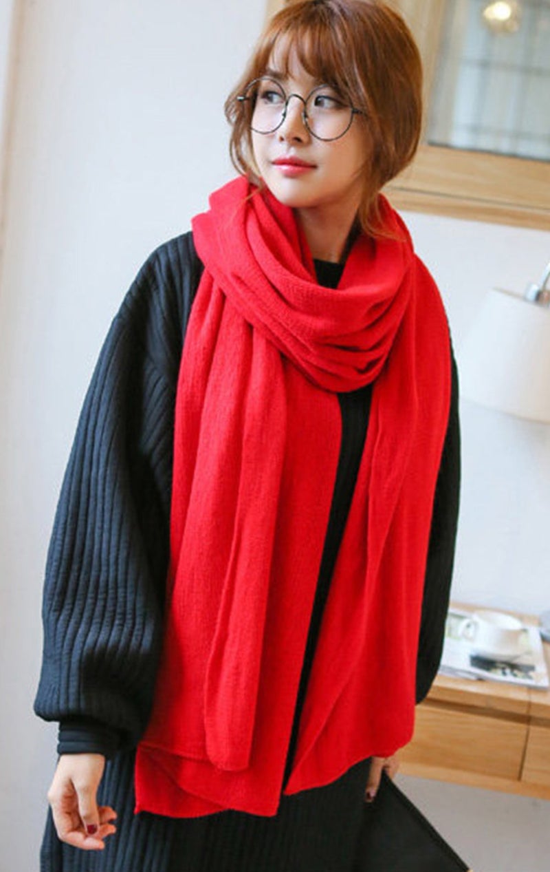 Wander Agio Womens Warm Long Shawl Winter Upset Large Scarf Pure Color Red - Image 5