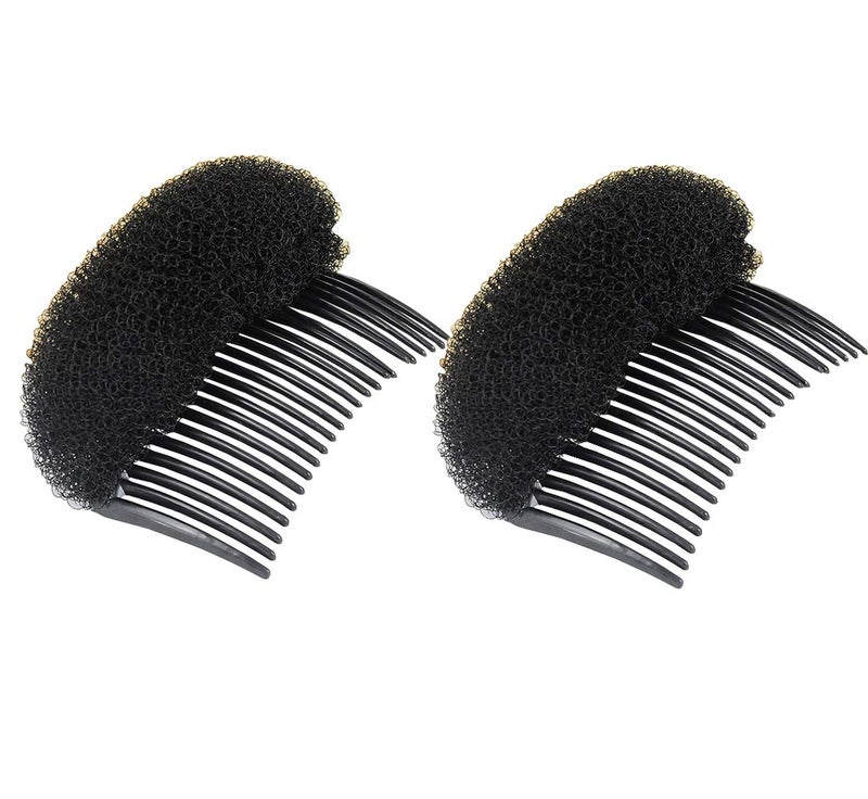 2 قطع مشط شعر لزيادة حجم الشعر مع أدوات لصنع كعكة الشعر للنساء والفتيات باللون الأسود