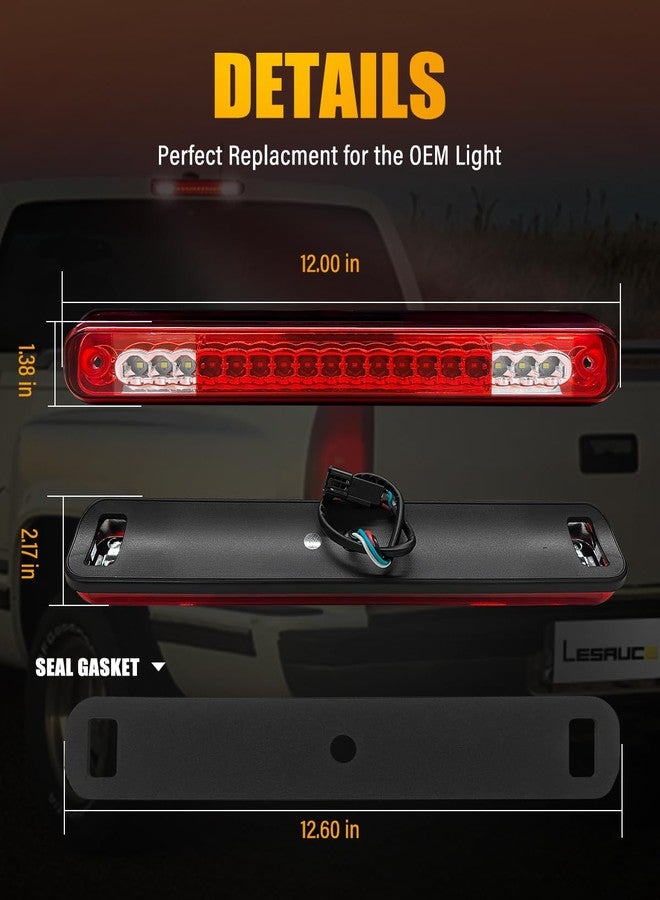 LESAUCE 2025 Upgraded 3rd Third Brake Light for 1988-1998 Chevy C1500/K1500/Silverado, High Mount Stop Light for GMC C1500/K1500, LED Cargo Light with Seal Gasket, Red/White Smoked Housing - Image 5