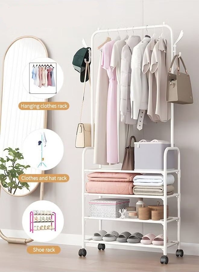 بيوينتي حامل أحذية من 5 طبقات مع معطف الرف شجرة قاعة معدنية خفيفة الوزن منظم حامل أحذية متحركة معدن متعدد الوظائف رصيف أحذية الرف لغرفة النوم شقة المسكن والمدخل - Image 2