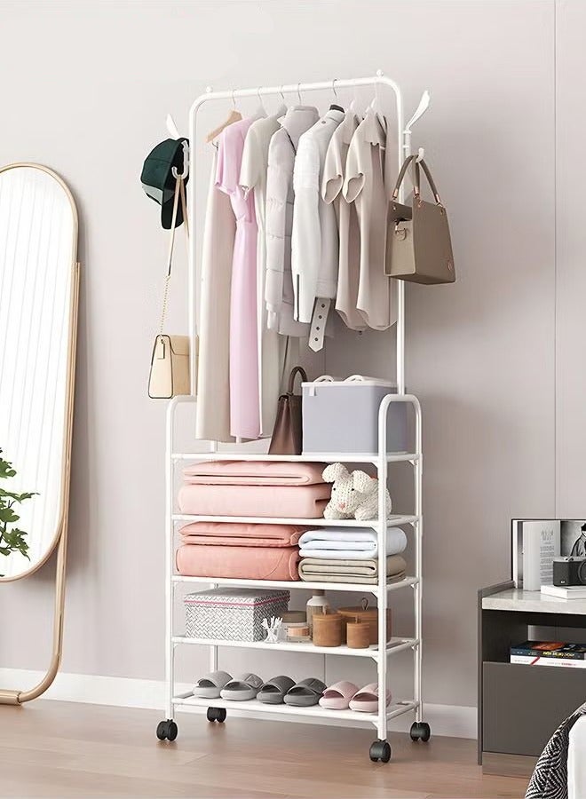 Beauenty 5-Tier Shoe Rack with Coat Rack Hall Tree Lightweight Metal Movable Shoe Rack Organizer Multifunctional Coat Rack Shoe Shelf for Apartment Bedroom Dorm and Entryway - Image 1